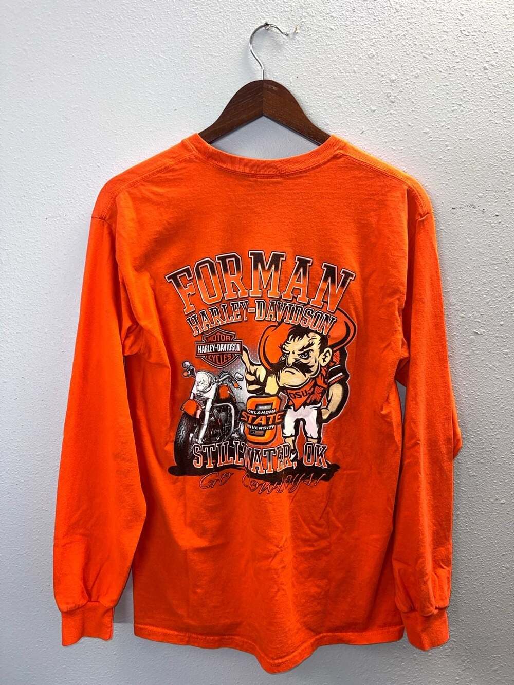 Vintage Harley Davidson Oklahoma State OSU Cowboys Long Sleeve Shirt Medium 0650